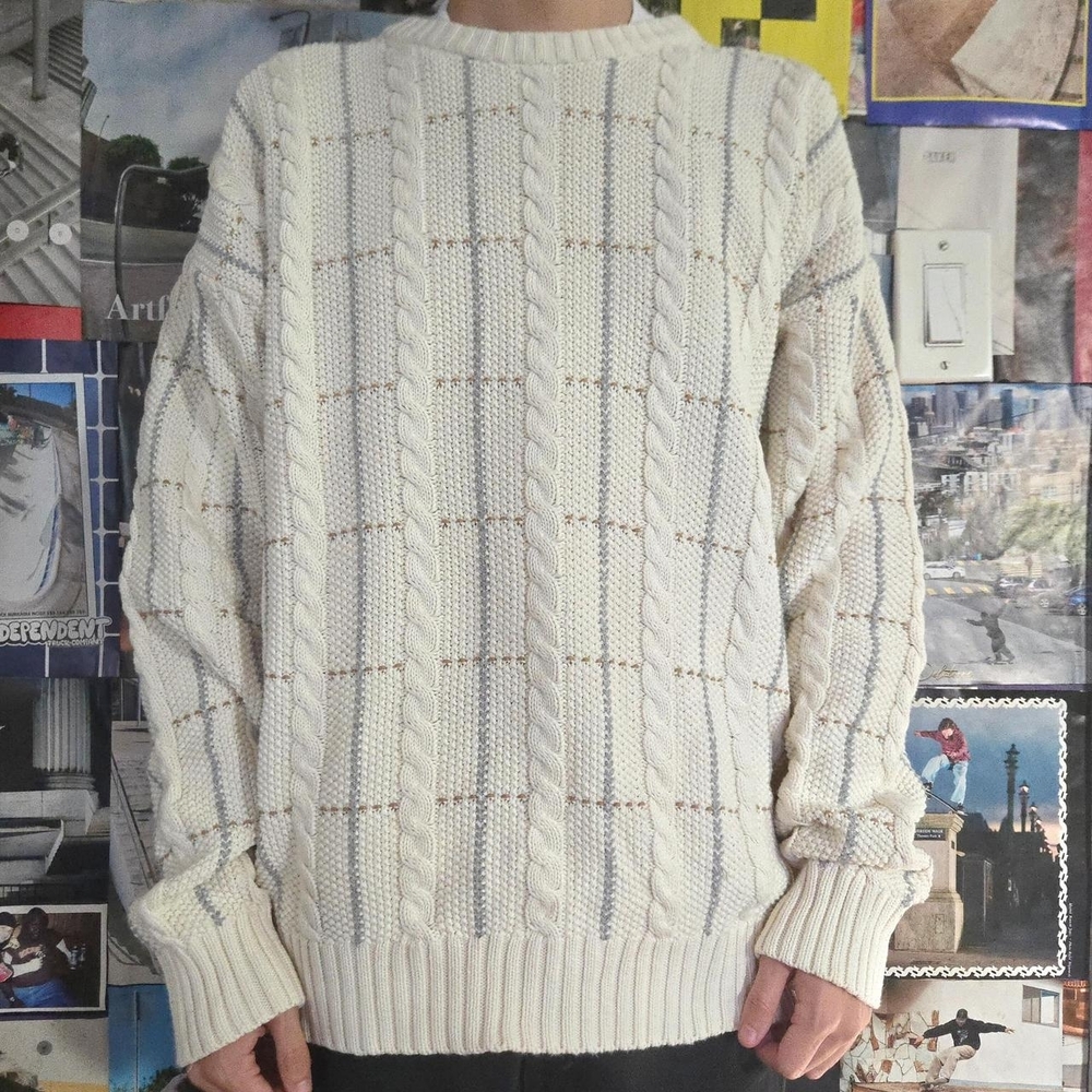 American Vintage Cream Cable Knit Crewneck Sweater